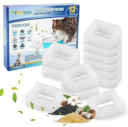 MyfatBOSS 12 Stück Schaumfilter für PetSafe Drinkwell 360 Edelstahl Trinkbrunnen Wasserbrunnenfilter für Avalon Pagoda für Katzen und Hunde