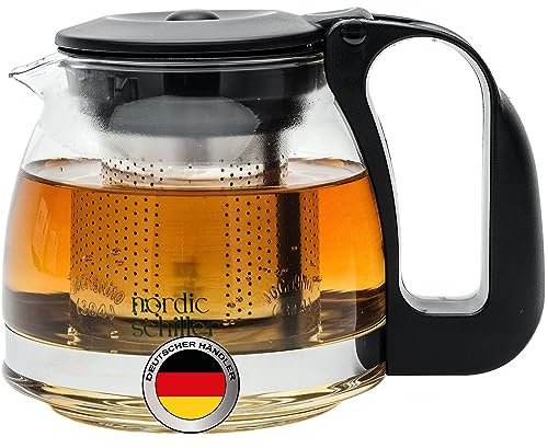 NORDIC SCHILLER Premium Klein Teekanne Glas Hitzebeständig Glaskanne mit Deckel 700ml, Teekanne mit Siebeinsatz Teekanne mit Edelstahl Filter Sieb Tea Maker Teekanne mit Sieb Glas Tee Kanne