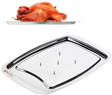 Wrenbury Pro Meat Carving Tray Board - Stainless Steel Carving Dish with Spikes - Spiked Cutting Platter - 38cm - Perfect for Turkey Carving