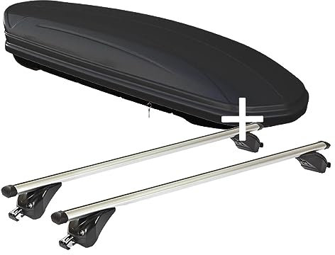 Dachbox VDPMAA320 320 Liter abschließbar schwarz matt + Dachträger VDPKING1 kompatibel mit Ford Ecosport 5 Türer ab 2012