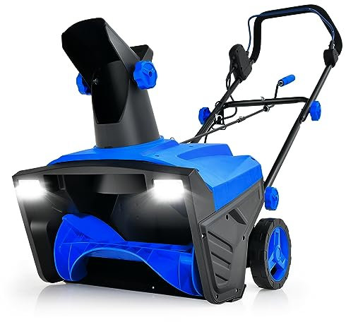 COSTWAY Elektro-Schneefräse mit LED-Leuchten & 15 A Motor, 50 cm Arbeitsbreite, 25 cm Arbeitshöhe, kabelgebundene Räumungsmaschine mit 180° drehbarer Rutsche & 9 m Wurfweite (Blau)