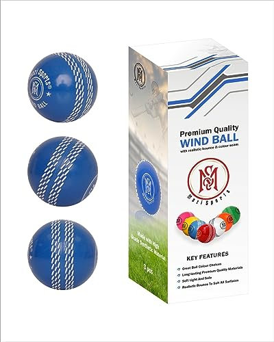 Mozi Sports Wind Cricket Balls - Indoor & Outdoor Soft Training Cricket Balls for Skills Coaching Practice (3x Wind Blue Balls)