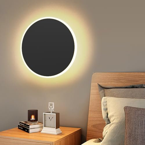 Shinbeam Led Wandleuchte Modern 10W 3000K Warmweiß Rund Wandlampe Schwarz, Aluminum Acryl Wandleuchteinnen Für Innen Schlafzimmer, Wohnzimmer, Gang, Dachgeschoss, Küche, Treppe