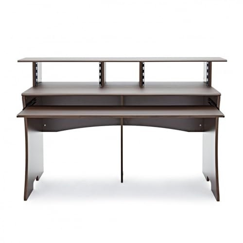 3 Tier Home Music Studio Desk with Pull-Out Shelf, Walnut