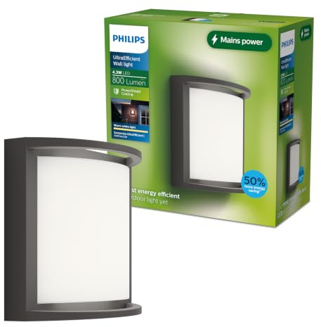 Philips Outdoor Ultra-Efficient Samondra Wandleuchte 3,8W, 2700 Kelvin, IP44 wetterfest, anthrazit