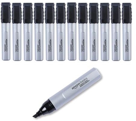 Amazon Basics Large Chisel Tip Permanent Markers, Black, 12-Pack