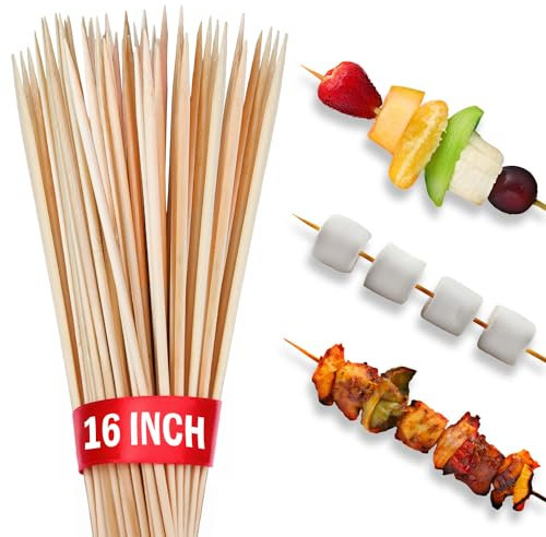 100pcs 16 Bamboo Skewers Sticks for BBQ Kabob Grilling Barbecue Marshmallow Roasting Stick 4mm Thick Wooden Smore Sticks Craft