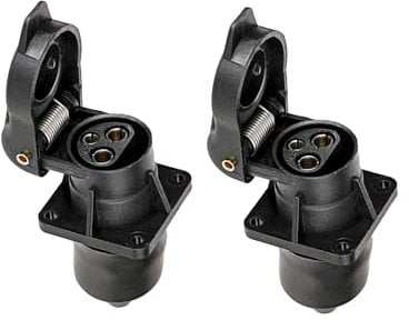 XUEYI Lot de 2 prises à 3 broches, point de montage à 4 trous, conforme à la norme DIN 9680, connecteur pour systèmes 12 V, prise de tracteur 3 pôles, étanche à 3 broches pour remorque, machine
