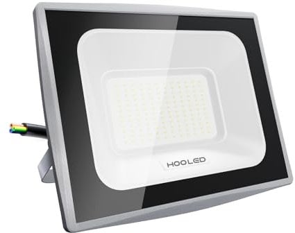HOOLED Faretti LED per esterni 100w Potenti luci IP65, Luce Bianca Fredda 10000lm Faro a LED, 6500k di sicurezza per terrazza, di sicurezza per terrazza, giardino, parco, patio, garage (100w, 1)