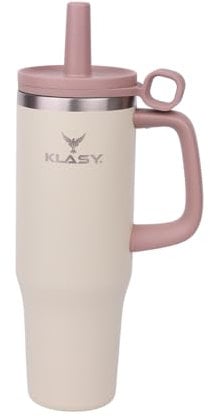 KLASY 40 oz Tumbler with Handle and Straw | Stainless Steel, Double Wall Vacuum Insulated, Dust-Proof Cap | Cupholder friendly | Large Travel Mug for Water, Iced Tea or Coffee, Smoothie and More