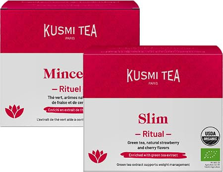Kusmi Tea - Rituel Minceur Bio - Lot de 2 boîtes - Thé Minceur - Enrichi en Extrait de Thé Vert - Facilite la Perte de Poids - Fraise et Cerises - 2x18 Sachets de Thé