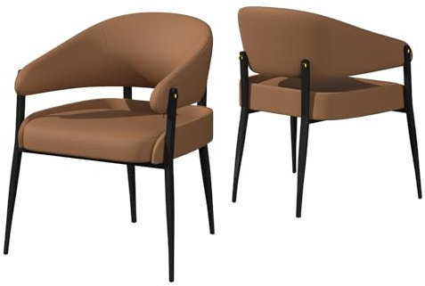 FATIVO Esszimmerstühle 2er Set Leder Küchenstühle mit Armlehne, Braun Stühle für Esstisch Lederstuhl modern gepolsterter Design Sessel, Wohnzimmerstühle Belastbar 150 kg für Esszimmer Restaurant Cafe
