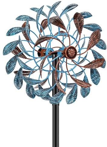 Moulin à Vent Solaire, Sculptures cinétiques à Vent à Lame Double Direction pour l'extérieur, Moulin à Vent Cinétique Éoliennes décoratives pour terrasse pelouse et Jardin (Bleu Brun)