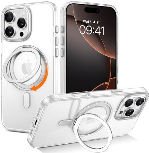 BENTOBEN Magnetic Case for iPhone 16 Pro Max with Stand [Compatible with Magsafe],Crystal Clear 360° Rotatable Invisible Ring Stand Military Grade Protection Shockproof Cover for iPhone 16 Pro Max