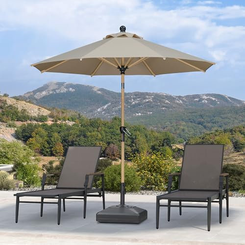 PURPLE LEAF Parasol Balcon 2,7 m en Aluminium Finition Teck, Parasol Rond Inclinable avec Manivelle et 8 Baleinea, Résistant à la Rouille et aux UV, Adapté aux Balcons, Terrasses, Patios, Beige
