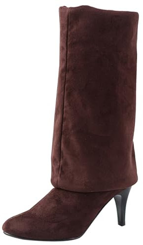 Stivali da Donna con Tacco a Spillo Sopra Il Ginocchio Tacco Alto Stivali Appuntito Senza Chiusura Stivali Morbidi, Y155399Qn Marrone Numero 38 EU/39Cn