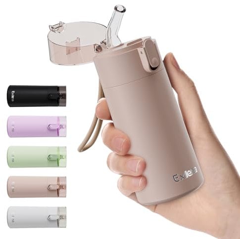 Exllena Petite Gourde Isotherme 150ml avec Paille à Ouverture Une Main, Mini Bouteille Isotherme Anti-Fuites & Design Ultra-Compact, Idéale pour le Sport, Bureau ou En Voiture(Marron Café)