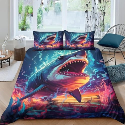 Bettwäsche 90X190 cm Tierhai Bettwäsche Set 3 Teilig - 1 Bettbezug + 2 Kissenbezug,100% Mikrofaser,3D Digital Print Bettwäsche,Bettwäsche-Set · Teenager Und Erwachsene - Weich Und-2893160193316810000