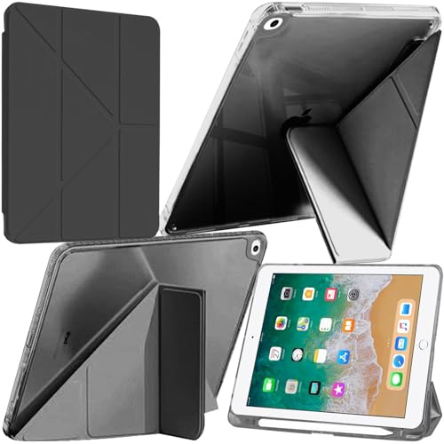 A-BEAUTY Case for iPad 9.7 6th/5th Generation/iPad Pro 9.7/ Air 2/Air | Slim Y-Stand Cover with Clear Back Shell, Pencil Holder, Auto Wake Sleep Black