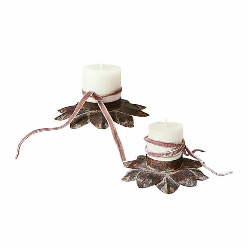 Loberon Kerzenhalter 2er Set Viverto, Zwei Größen, Trendiges Rost-Finish, Blüten-Form, für Kerzen jeder Größe, Kerzenständer, Dekoration, Eisen, antikbraun