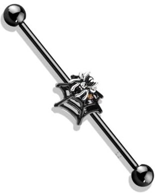 Pain-is-Art Industrial SPIDER ON WEB in schwarz - Ohrschmuck aus 316L Chirurgenstahl