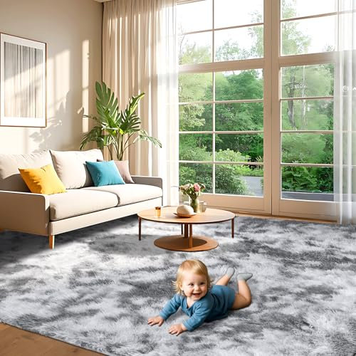 ZRSDIXKI Hochflor Teppich Grau Teppichs Wohnzimmer 200x300CM, Shaggy Waschbarer Teppich,Waschbar Anti-Rutsch Extra Große Carpet die für Wohnzimmer,Kinderzimmer,Schlafzimmer