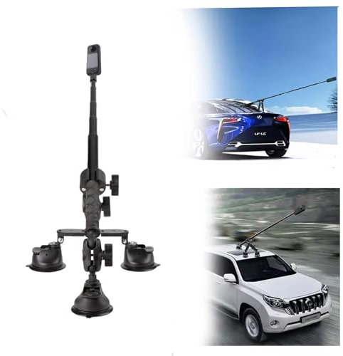 NEWFUN Soporte Camara, Soporte de Ventosa para Coche Kit, Kit Montaje Coche Triple Ventosa, 112 cm Selfie-Stick, Saugnapfhalterung für Dachkamera, Dritte Person Autohalterung für Insta360/Gopro