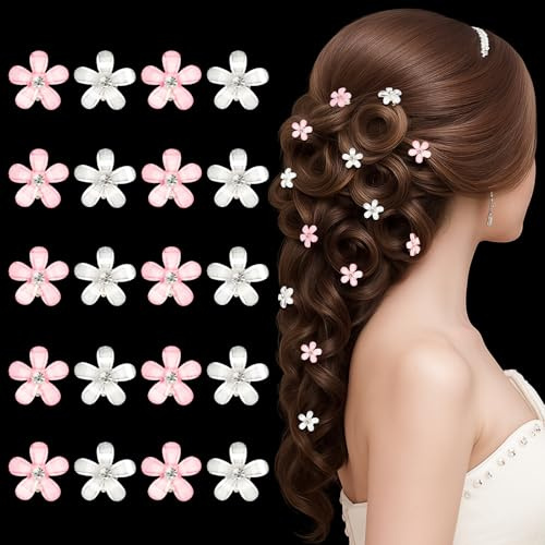 Becellen 20 Pièces Mini Pince Cheveux Fleur, 3D Blanche Petites Accessoire Barrett Cheveux Mariage Perle Hair Clip Decoration Pour Fille et Femme