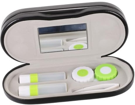 PACKOVE Black Lens and Eyeglass Case Portable Protective Travel Storage for Lenses and Glasses, Compact 2-in-1 Hard Shell Suitable for Home and On-The-go