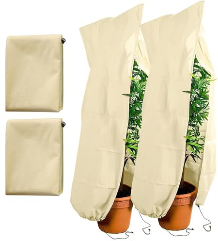 2 Stück Winterschutz für Pflanzen, 80x120cm Frostschutz Pflanzen Winter mit Reißverschluss & Zugband, Pflanzenschutz Winter, Frostschutz Schutzhülle Pflanzensack für Kübelpflanzen