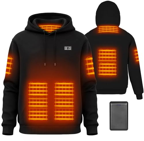 Moteoza Sudadera Calefacción con Capucha para Hombre Mujer con forro polar, Batería de 7,4 V y 16 000 mAh, 6 Zonas Calefactables