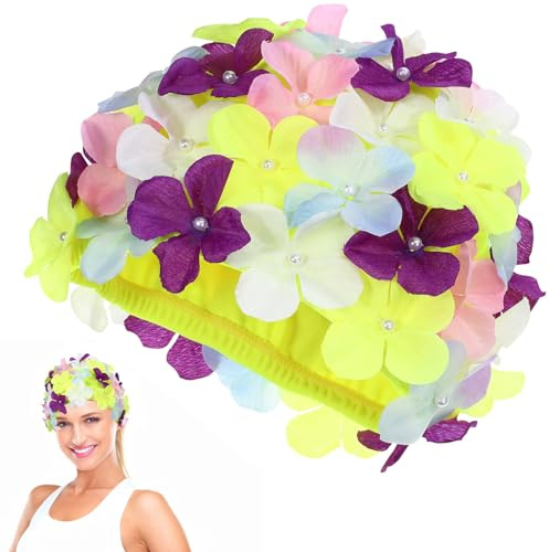 Toyvian Schwimmkappe Damen, Badekappe Mit Blumenmuster FüR Damen: Bunte Badekappe GrößE L, Modische Duschhaube Mit 3D-Blume, Atmungsaktive Sommer- Mit Blumenmuster