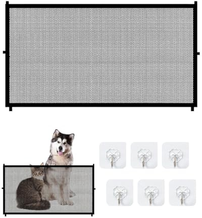 LOZTBUE Rejilla protectora para escaleras, Incluye 6 ganchos, sin agujeros, para gatos, sin necesidad de taladrar, 180 x 72 cm, Negro