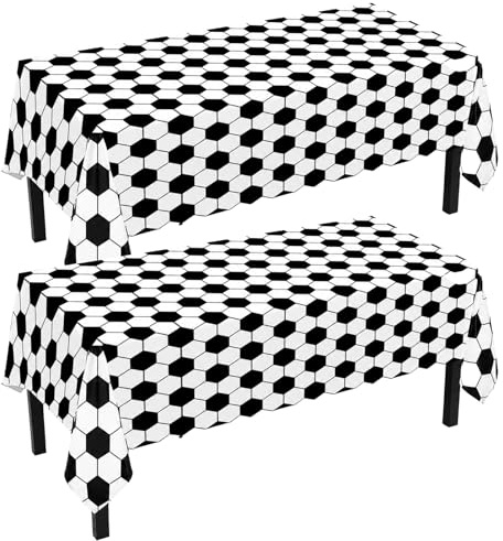 HOMAVEL 2er-Pack Fußball Tischdecke Schwarz-Weiß 137x274cm – Fußballmuster Party Tischdecke für WM 2026, abwischbare Kunststoff Tischdecke für Fussball Party, Public Viewing, Gartenparty, Geburtstag