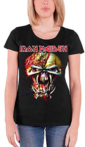 Iron Maiden Women Final Frontier Big Head Short Sleeve T-shirt, Black, Size 12