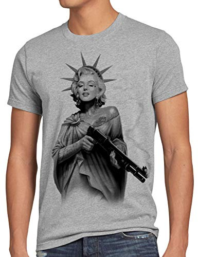 style3 Marilyn Liberty Tattoo T-Shirt Herren Freiheitsstatue USA new york, Größe:S, Farbe:Grau meliert