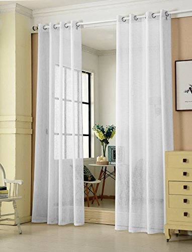 WOLTU 2er Set Gardinen transparent mit Ösen Leinenoptik Vorhang Ösenschal Halbtransparent Stores Voile Fensterschal Deko Leinenvorhang für Wohnzimmer Kinderzimmer Schlafzimmer, 140x175 cm Weiß