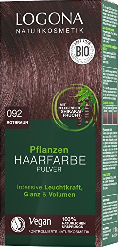 LOGONA Naturkosmetik Pflanzen-Haarfarbe Pulver 092 Rotbraun, Mit Avocadoöl, Vegan & Natürlich, Braune Natur-Haarfarbe Kaffee-Braun mit Henna & Shikakai, Coloration, 100g
