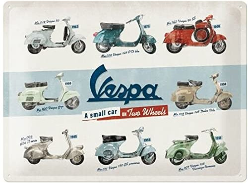 Nostalgic-Art Retro Blechschild, Vespa – Model Chart – Geschenk-Idee für Roller-Fans, aus Metall, Vintage-Design zur Dekoration, 30 x 40 cm
