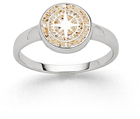 DUR Ring Kompass aus 925 Sterling Silber mit Sand veredelt, Größe: 54, Beige, R5157.54