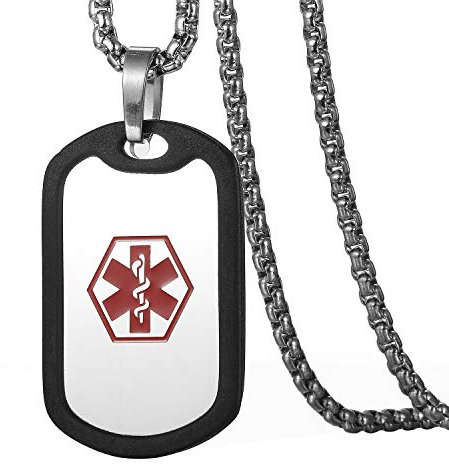 Flongo SOS Notfall Medical Alert ID Marke Herrenkette Männer Anhänger Halskette Silber Gold Kette Kostenlose Gravur Dog Tag Personalisierte Medizinische Marke Militärische Erkennungsmarke