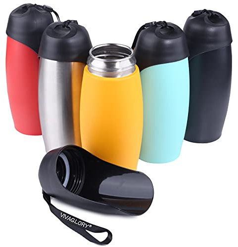VIVAGLORY Bouteille d'eau pour Chien, Bouteille à Boire pour Animaux, 750ML Bouteille d'eau de Voyage pour Chien Portable et Étanche en Acier Inoxydable pour Promenade et Randonnée, Jaune Orange