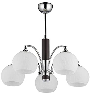 Licht-Erlebnisse Deckenleuchte Chrom Weiß Braun aus Metall Glas 5-flammig Modern NABO Wohnzimmer Esszimmer Deckenlampe