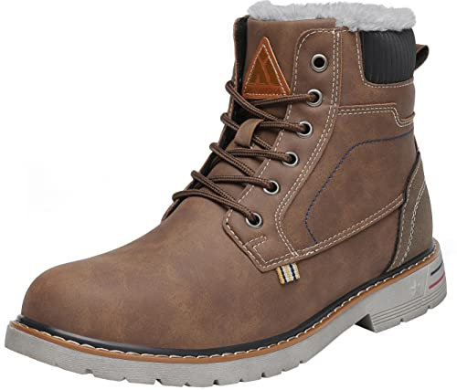 Mishansha Scarponcino Uomo Donna Stivaletti Invernale Impermeabili Stivali Piatti Scarpe da Neve con Calda Foderata - Comode Leggeri Antiscivolo, Bruna Marrone, 47 EU