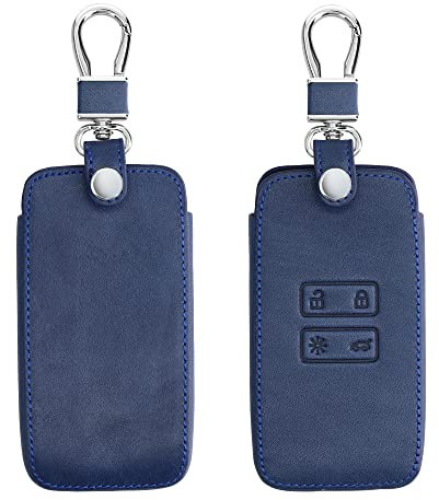 kwmobile Key Cover Compatible with Renault 4 Button Car Key Smart Key (only Keyless Go) - Faux Leather Car Key Fob Protector - Dark Blue