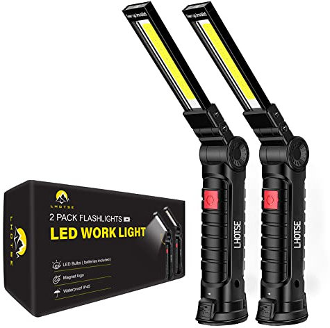 LHOTSE COB luces de trabajo recargables, luz de trabajo LED con base magnética y soporte de rotación de 360°, 5 modos de luz de inspección para reparación de coches, hogar, garaje, emergencia,