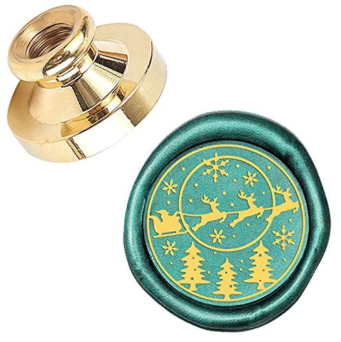 CRASPIRE Christmas Tree Sealing Wax Stamp Santa Claus Sled Snowflake Elk X'MAS EVE Merry Christmas 25mm Replaceable Wax Seal Stamp Brass Head for Christmas Invitations Envelope Cards Decoration