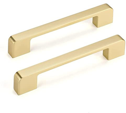 LONTAN 5 Pack Gold Kitchen Cabinet Handles - 160mm Square Drawer Pulls for Bathroom, Cupboard, Furniture - Zinc Alloy