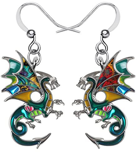 NEWEI Fantasy Emaille Drachen Ohrringe für Frauen Mädchen Kinder Drachen Schmuck Geschenke Charms (Emerald Green)