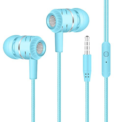 Wired Earphones,Wired Stereo Sound Headphones with Microphone and Volume Control,Wired Earbuds in Ear, Noise Isolating Earphones Compatible with iPhones 6/6 Plus, Samsungs S20/S10/S9, Laptop, PC Blue